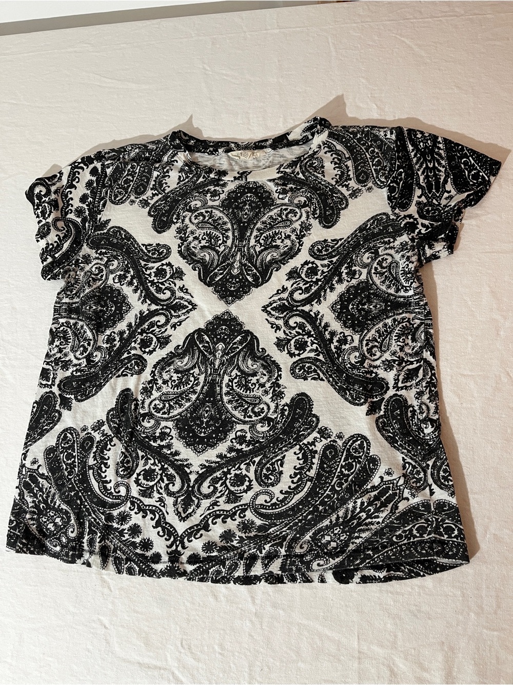 Lucky Brand Black and White Paisley Short Sleeve Tee